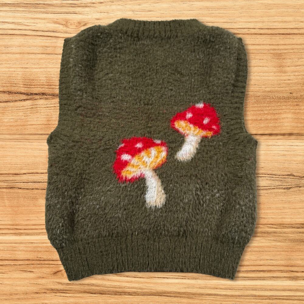 Forever 21 Fuzzy Mushroom Eyelash Knit Mock Neck Sweater Vest Green Small - Picture 4 of 8